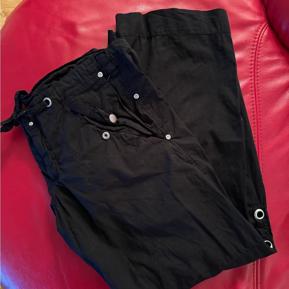Johnny Was Pete & Greta Cargo Pants Tie Waist Black Grommet Accents